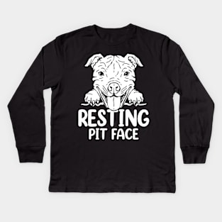 Resting Pit Face - Pitbull Kids Long Sleeve T-Shirt